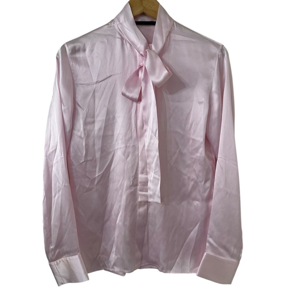Haider Ackermann Pink Silk Bow Neck Blouse FR 34 XS Romantic Button Front Shirt